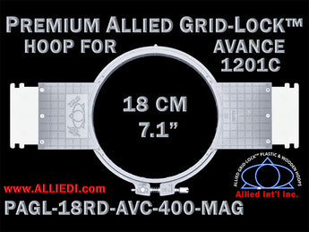 Avance 1201C - 18 cm (7.1 inch) Round Premium Allied Grid-Lock Embroidery Hoop for Magnetic 400 mm Sew Field / Arm Spacing
