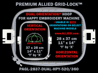 Happy Japan 28 x 37 cm (11 x 14 inch) Rectangular Premium Allied Grid-Lock DUAL ORIENTATION Embroidery Hoop for 520 mm & 360 mm Sew Fields / Arm Spacings