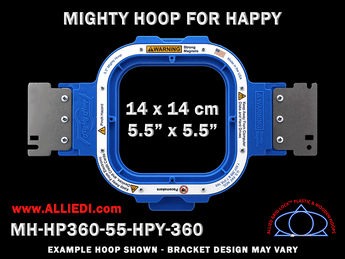 Happy Japan 5.5 x 5.5 inch (14 x 14 cm) Square Magnetic Mighty Hoop for 360 mm Sew Field / Arm Spacing