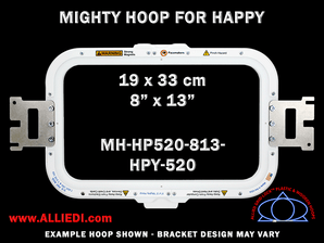 Happy Japan 8 x 13 inch (19 x 33 cm) Rectangular Magnetic Mighty Hoop for 520 mm Sew Field / Arm Spacing