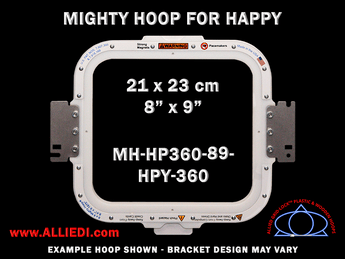 Happy Japan 8 x 9 inch (21 x 23 cm) Rectangular Magnetic Mighty Hoop for 360 mm Sew Field / Arm Spacing