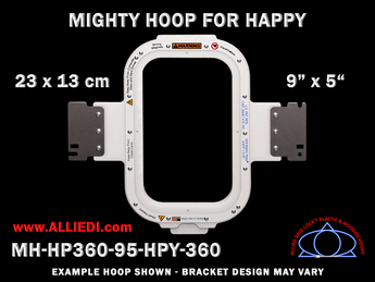 Happy Japan 9 x 5 inch (23 x 13 cm) Vertical Rectangular Magnetic Mighty Hoop for 360 mm Sew Field / Arm Spacing