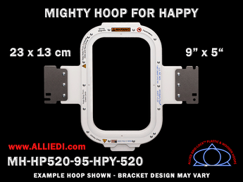 Happy Japan 9 x 5 inch (23 x 13 cm) Rectangular Magnetic Mighty Hoop for 520 mm Sew Field / Arm Spacing