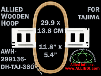 Tajima 29.9 x 13.6 cm (11.8 x 5.3 inch) Rectangular Allied Wooden Embroidery Hoop, Double Height - For 360 mm Sew Field / Arm Spacing