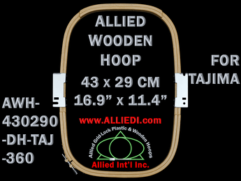 Tajima 43.0 x 29.0 cm (16.9 x 11.4 inch) Rectangular Allied Wooden Embroidery Hoop, Double Height - For 360 mm Sew Field / Arm Spacing