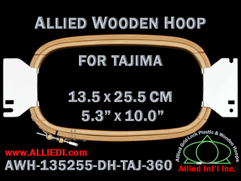 Tajima 13.5 x 25.5 cm (5.3 x 10.0 inch) Rectangular Allied Wooden Embroidery Hoop, Double Height - For 360 mm Sew Field / Arm Spacing