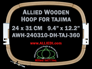 Tajima 24.0 x 31.0 cm (9.4 x 12.2 inch) Rectangular Allied Wooden Embroidery Hoop, Double Height - For 360 mm Sew Field / Arm Spacing