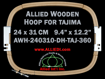 Tajima 24.0 x 31.0 cm (9.4 x 12.2 inch) Rectangular Allied Wooden Embroidery Hoop, Double Height - For 360 mm Sew Field / Arm Spacing