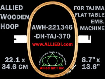 Tajima 22.1 x 34.6 cm (8.7 x 13.6 inch) Oval Allied Wooden Embroidery Hoop, Double Height - For Flat Table Machine - 370 mm Screw-to-Screw Mounting Distance