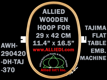Tajima 29.0 x 42.0 cm (11.4 x 16.5 inch) Oval Allied Wooden Embroidery Hoop, Double Height - For Flat Table Machine - 370 mm Screw-to-Screw Mounting Distance