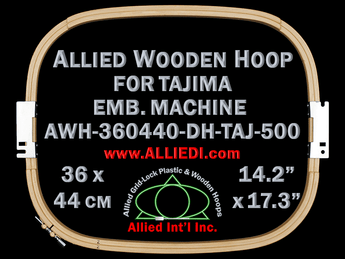 Tajima 36.0 x 44.0 cm (14.2 x 17.3 inch) Rectangular Allied Wooden Embroidery Hoop, Double Height - For 500 mm Sew Field / Arm Spacing