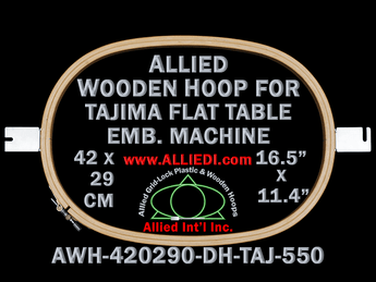 Tajima 42.0 x 29.0 cm (16.5 x 11.4 inch) Oval Allied Wooden Embroidery Hoop, Double Height - For Flat Table Machine - 550 mm Screw-to-Screw Mounting Distance