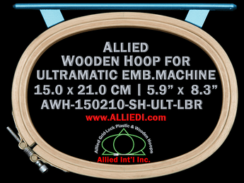 15.0 x 21.0 cm (5.9 x 8.3 inch) Oval Allied Wooden Embroidery Hoop, Single Height - Ultramatic 242 mm Long Bar Type Flat Table