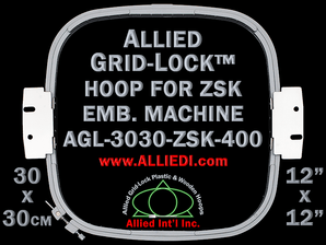 ZSK 30 x 30 cm (12 x 12 inch) Square Allied Grid-Lock Embroidery Hoop for 400 mm Sew Field / Arm Spacing