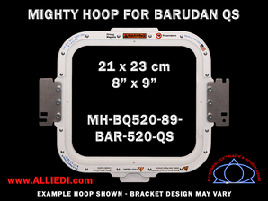 Barudan 8 x 9 inch (21 x 23 cm) Rectangular Magnetic Mighty Hoop for 520 mm Sew Field / Arm Spacing QS Type