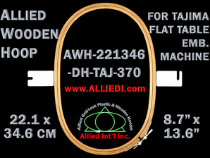 Tajima 22.1 x 34.6 cm (8.7 x 13.6 inch) Oval Allied Wooden Embroidery Hoop, Double Height - For Flat Table Machine - 370 mm Screw-to-Screw Mounting Distance