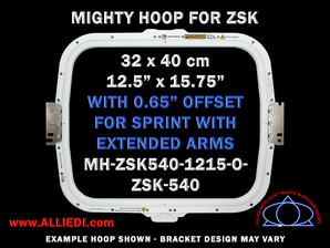 ZSK 12.5 x 15.75 inch (32 x 40 cm) with 0.65 inch Offset for Sprint Extended Tubular Holder - Rectangular Magnetic Mighty Hoop for 540 mm Sew Field / Arm Spacing