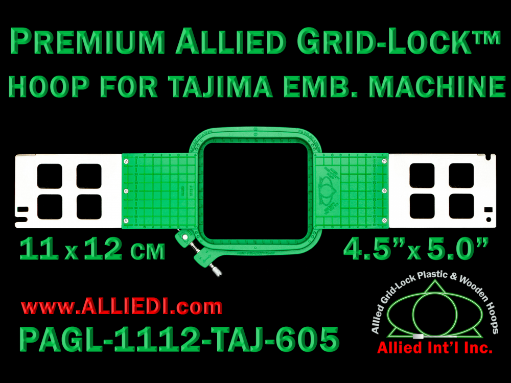Tajima 11 x 12 cm (4.5 x 5 inch) Rectangular Premium Allied Grid-Lock Embroidery Hoop for 605 mm Sew Field / Arm Spacing