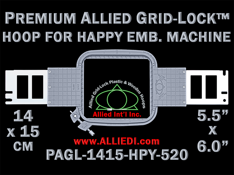 Happy Hoop / Embroidery Frame - 520 mm Sew Field / Arm Spacing - Premium  Allied GridLock 14 x 15 cm (5.5 x 6 inch) Rectangular Plastic Hoop