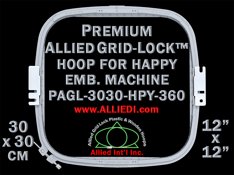Happy Hoop / Embroidery Frame - 360 mm Sew Field / Arm Spacing - Premium  Allied GridLock 30 x 30 cm (12 x 12 inch) Square Plastic Hoop