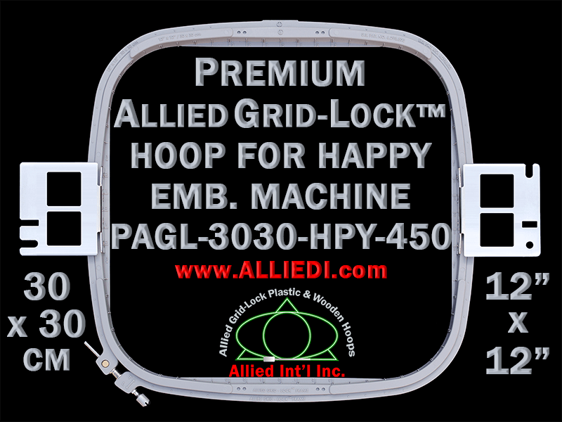 Happy Hoop / Embroidery Frame - 450 mm Sew Field / Arm Spacing - Premium  Allied GridLock 30 x 30 cm (12 x 12 inch) Square Plastic Hoop