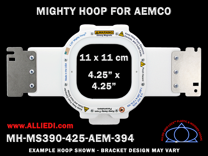 Aemco 4.25 x 4.25 inch (11 x 11 cm) Square Magnetic Mighty Hoop for 400 mm Sew Field / Arm Spacing