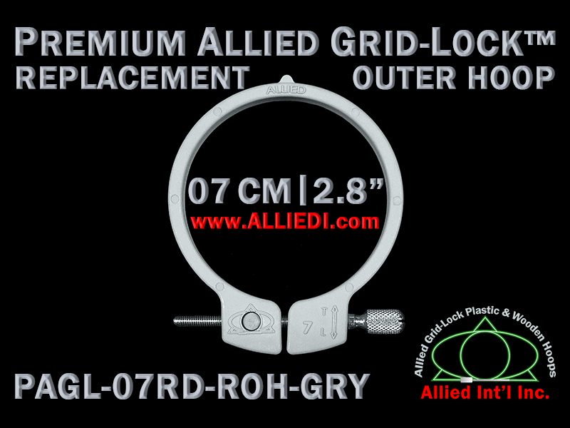7 cm (2.8 inch) Round Premium Version Allied Grid-Lock Replacement Outer Embroidery Hoop / Ring / Frame - Grey