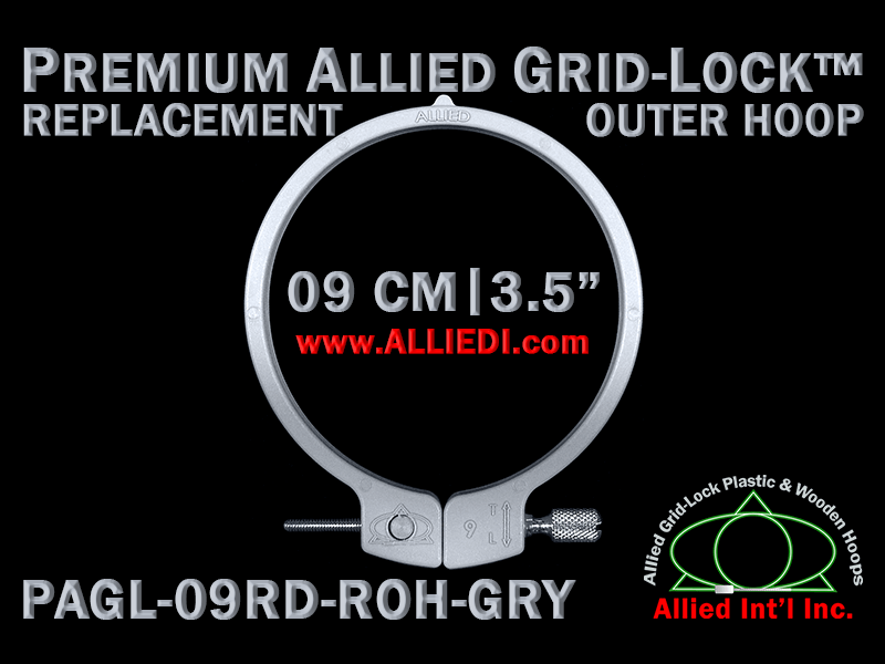 9 cm (3.5 inch) Round Premium Version Allied Grid-Lock Replacement Outer Embroidery Hoop / Ring / Frame - Grey