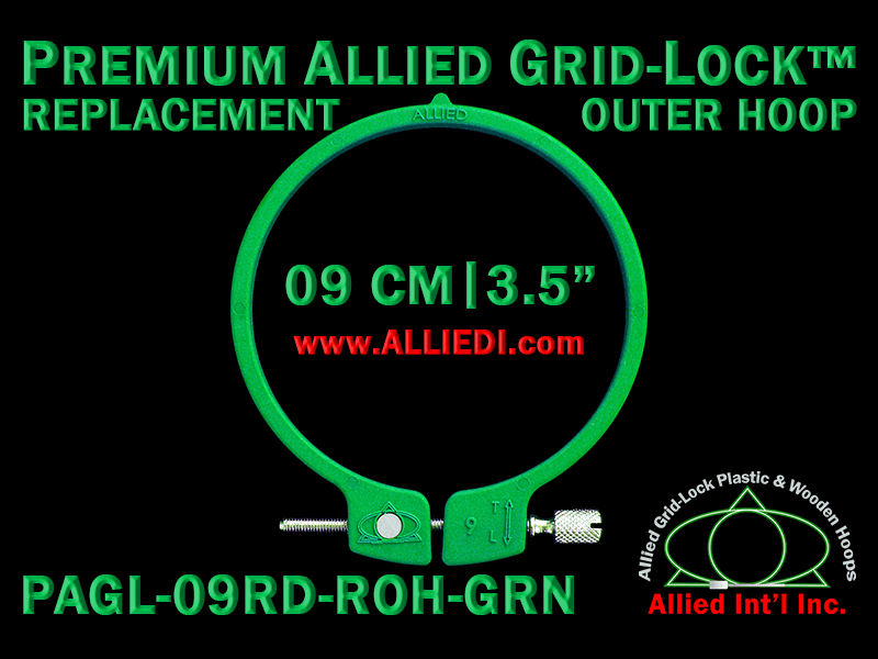 9 cm (3.5 inch) Round Premium Version Allied Grid-Lock Replacement Outer Embroidery Hoop / Ring / Frame - Green