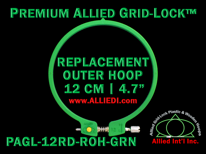 12 cm (4.7 inch) Round Premium Version Allied Grid-Lock Replacement Outer Embroidery Hoop / Ring / Frame - Green