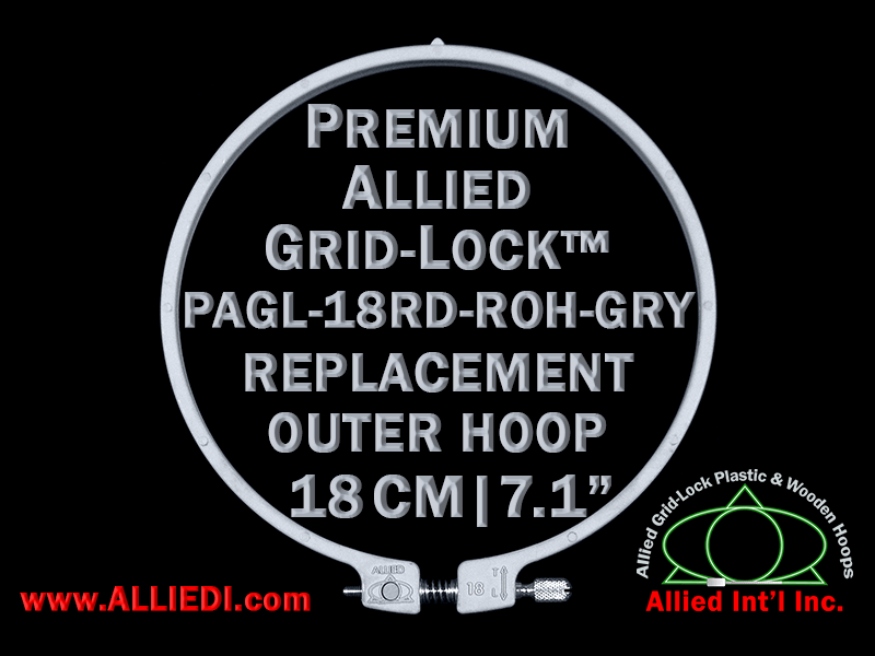 18 cm (7.1 inch) Round Premium Version Allied Grid-Lock Replacement Outer Embroidery Hoop / Ring / Frame - Grey