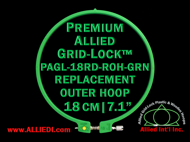 18 cm (7.1 inch) Round Premium Version Allied Grid-Lock Replacement Outer Embroidery Hoop / Ring / Frame - Green