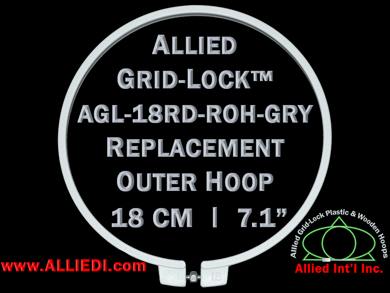 18 cm (7.1 inch) Round Standard Version Allied Grid-Lock Replacement Outer Embroidery Hoop / Ring / Frame - Grey