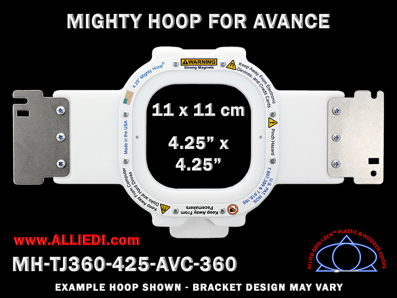 Avance 4.25 x 4.25 inch (11 x 11 cm) Square Magnetic Mighty Hoop for 360 mm Sew Field / Arm Spacing
