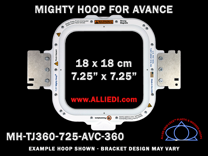 Avance 7.25 x 7.25 inch (18 x 18 cm) Square Magnetic Mighty Hoop for 360 mm Sew Field / Arm Spacing