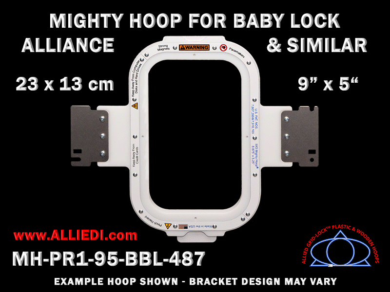 Baby Lock Alliance Single-Needle 9 x 5 inch (23 x 13 cm) Vertical Rectangular Magnetic Mighty Hoop