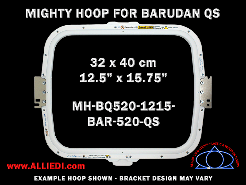 Barudan 12.5 x 15.75 inch (32 x 40 cm) Rectangular Magnetic Mighty Hoop for 520 mm Sew Field / Arm Spacing QS Type