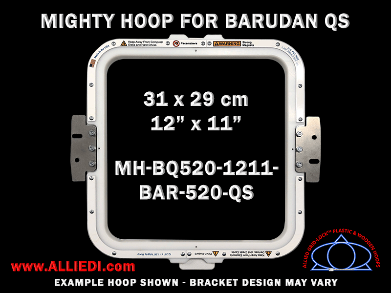 Barudan 12 x 11 inch (31 x 29 cm) Rectangular Magnetic Mighty Hoop for 520 mm Sew Field / Arm Spacing QS Type