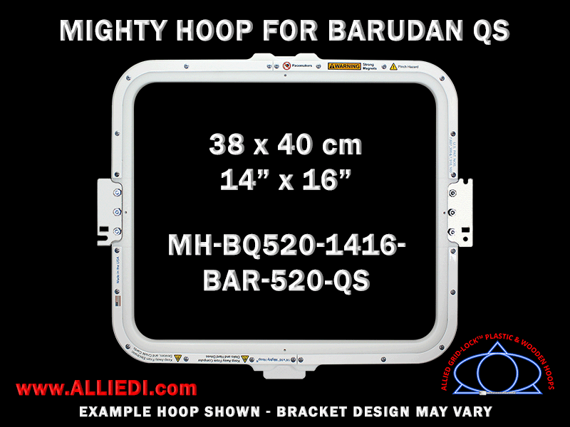 Barudan 14 x 16 inch (38 x 40 cm) Rectangular Magnetic Mighty Hoop for 520 mm Sew Field / Arm Spacing QS Type