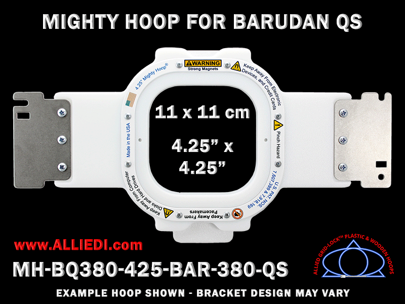 Barudan 4.25 x 4.25 inch (11 x 11 cm) Square Magnetic Mighty Hoop for 380 mm Sew Field / Arm Spacing QS Type