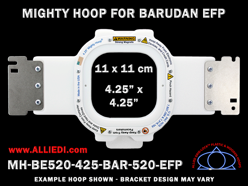 Barudan 4.25 x 4.25 inch (11 x 11 cm) Square Magnetic Mighty Hoop for 520 mm Sew Field / Arm Spacing EFP Type