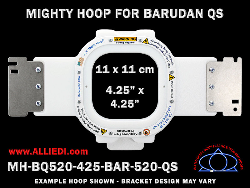 Barudan 4.25 x 4.25 inch (11 x 11 cm) Square Magnetic Mighty Hoop for 520 mm Sew Field / Arm Spacing QS Type