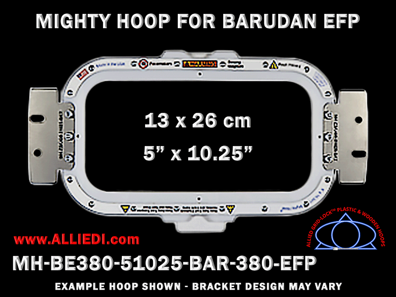 Barudan 5 x 10.25 inch (13 x 26 cm) Horizontal Rectangular Magnetic Mighty Hoop for 380 mm Sew Field / Arm Spacing EFP Type