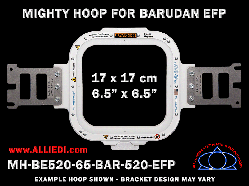 Barudan 6.5 x 6.5 inch (17 x 17 cm) Square Magnetic Mighty Hoop for 520 mm Sew Field / Arm Spacing EFP Type