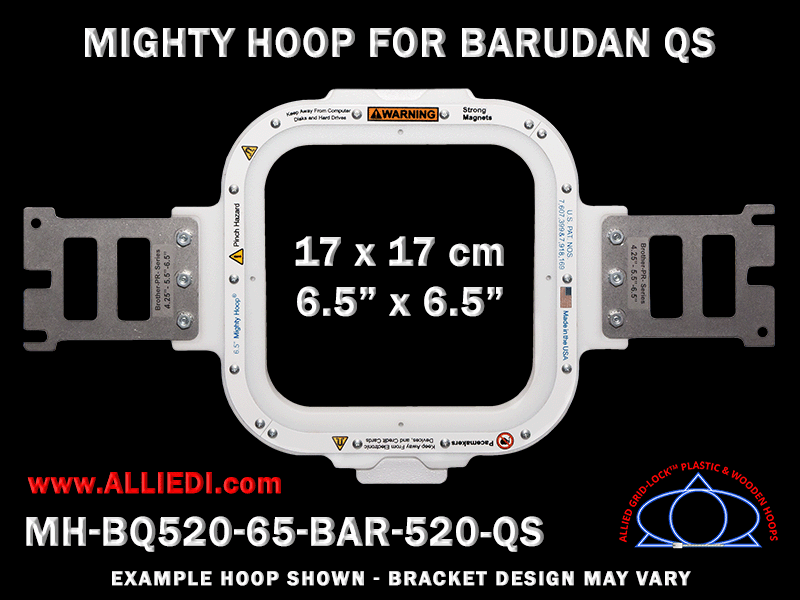 Barudan 6.5 x 6.5 inch (17 x 17 cm) Square Magnetic Mighty Hoop for 520 mm Sew Field / Arm Spacing QS Type