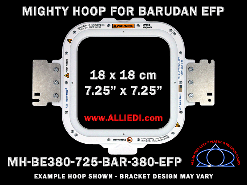 Barudan 7.25 x 7.25 inch (18 x 18 cm) Square Magnetic Mighty Hoop for 380 mm Sew Field / Arm Spacing EFP Type