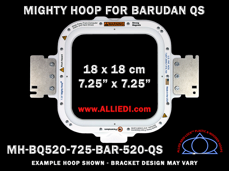 Barudan 7.25 x 7.25 inch (18 x 18 cm) Square Magnetic Mighty Hoop for 520 mm Sew Field / Arm Spacing QS Type