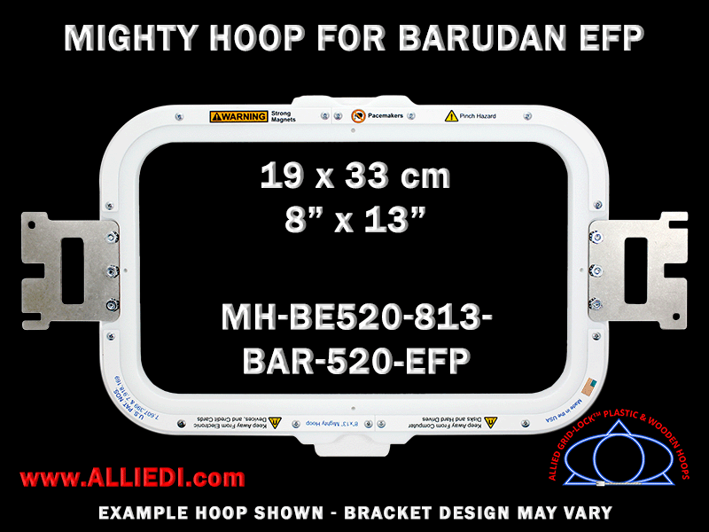 Barudan 8 x 13 inch (19 x 33 cm) Rectangular Magnetic Mighty Hoop for 520 mm Sew Field / Arm Spacing EFP Type