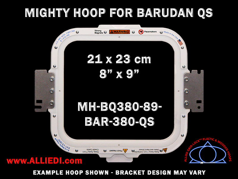 Barudan 8 x 9 inch (21 x 23 cm) Rectangular Magnetic Mighty Hoop for 380 mm Sew Field / Arm Spacing QS Type