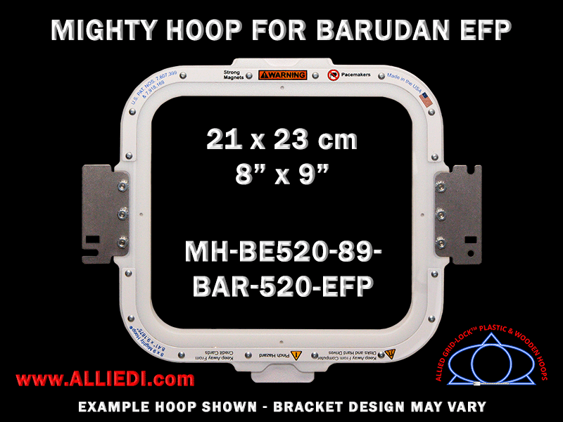 Barudan 8 x 9 inch (21 x 23 cm) Rectangular Magnetic Mighty Hoop for 520 mm Sew Field / Arm Spacing EFP Type